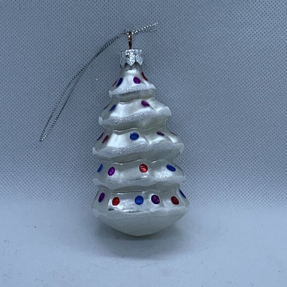 White Glass Holiday Festive Tree Ornament 4” Tall - Picture 1 of 5